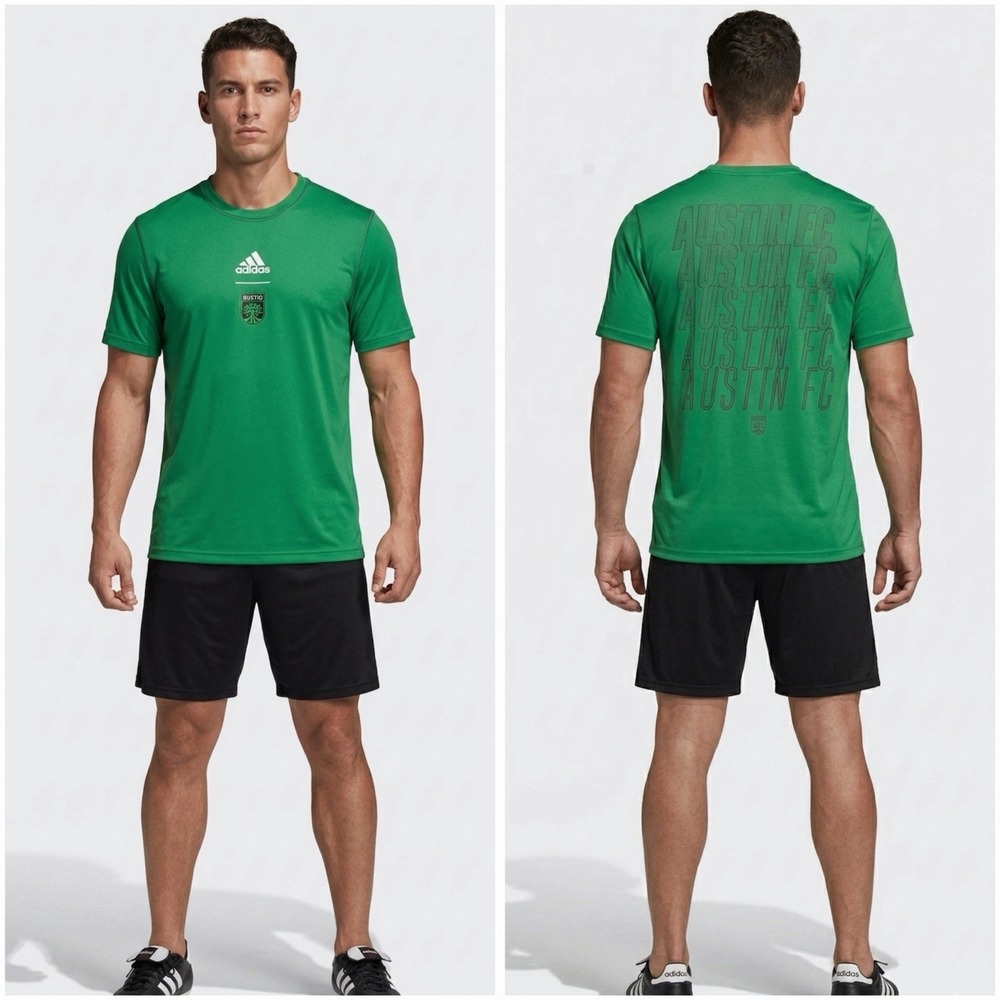 Austin FC Football Soccer Adidas Aeroready Mens Graphic Print Shirt Green Large
